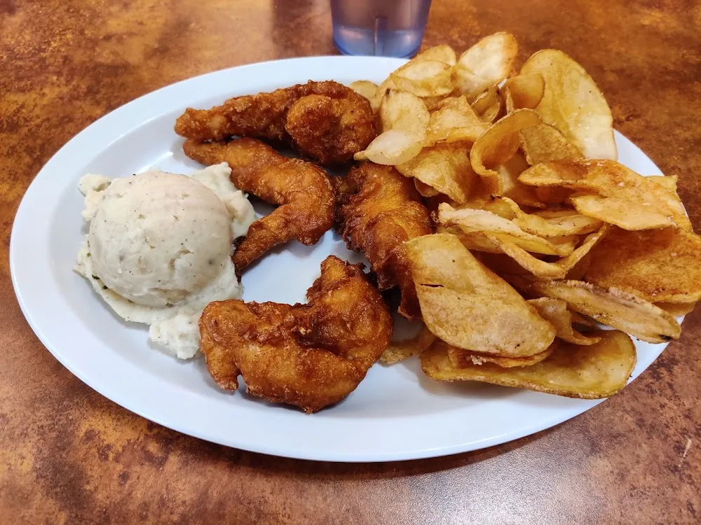 Chicken Tenders with Chips and a Side of Mashed Potatoes